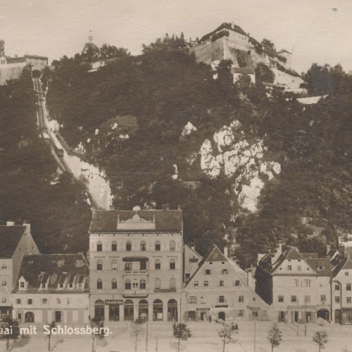 AK aus Graz Sackquai mit Schlossberg Steiermark Ansichtskarte (13454)