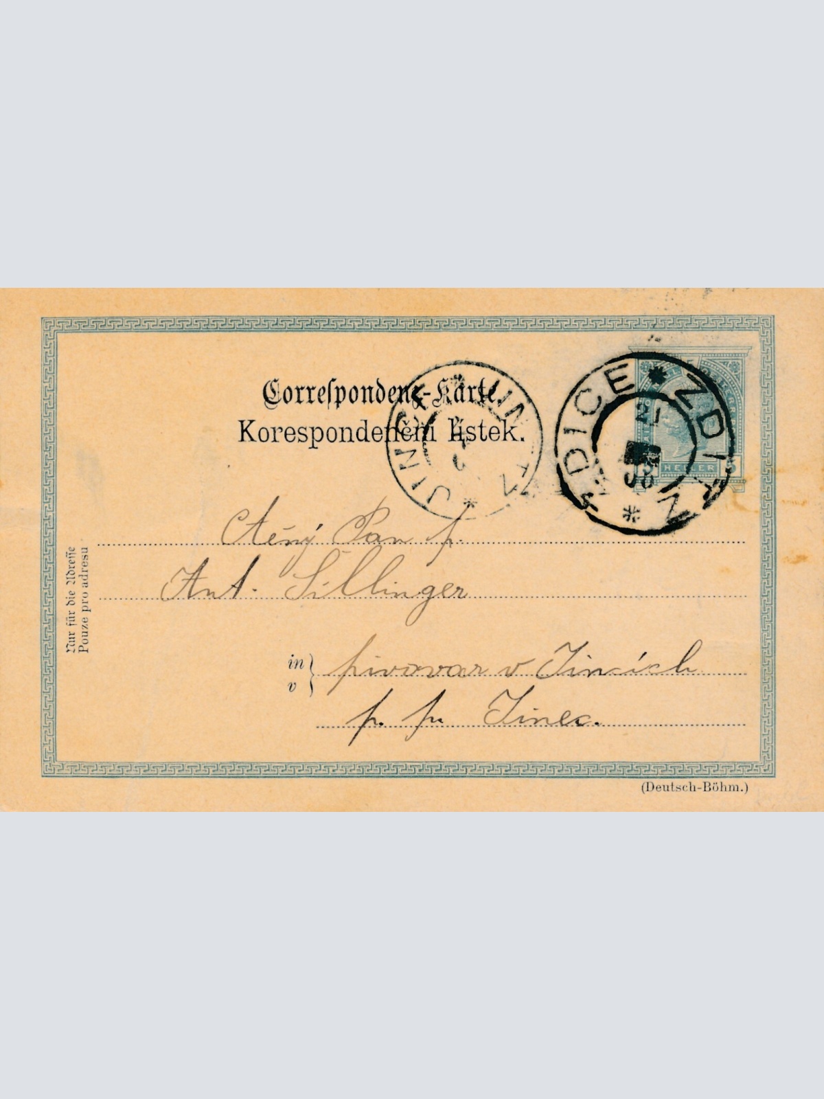 5 Heller - Ganzsachen - Karte 1908 aus Dice Zditz (13366)