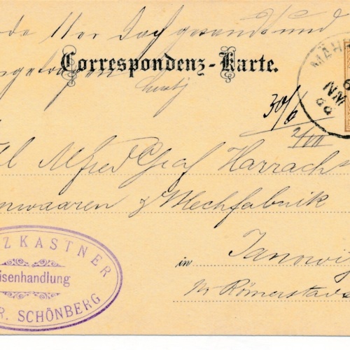 2 Kreuzer - Ganzsachen - Karte 1888 aus Mähr. Schönberg (13359)