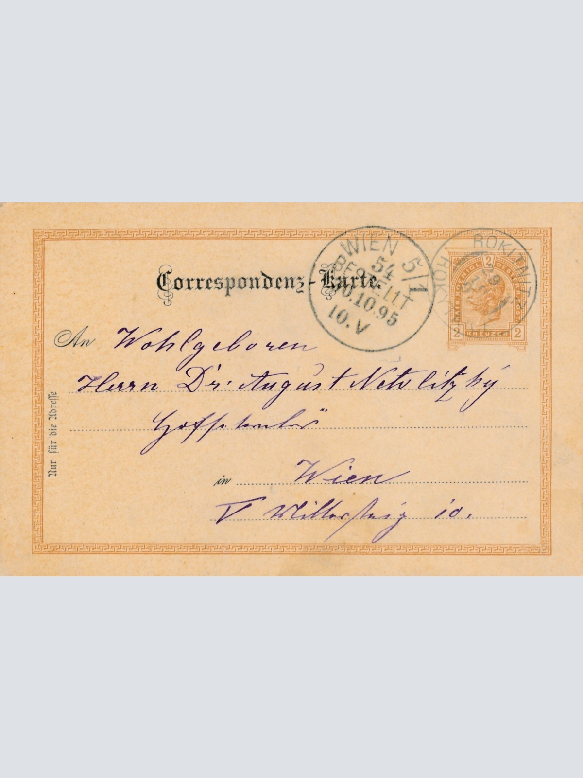 2 Kreuzer - Ganzsachen - Karte 1895 aus Rokitnitz (13353)