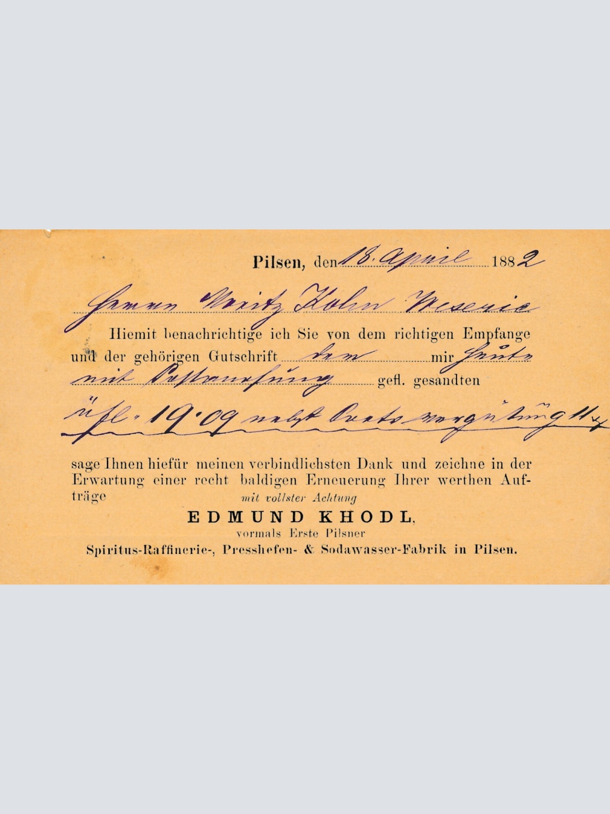 2 Kreuzer - Ganzsachen - Karte 1882 aus Pilsen Pilzen (13546)