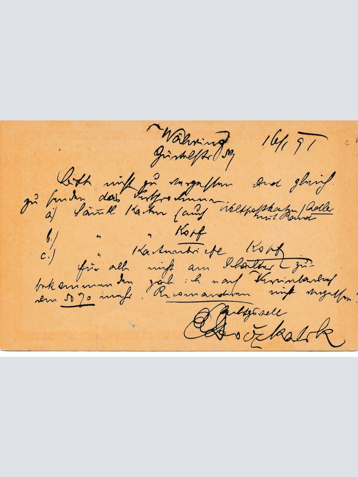 2 Kreuzer - Ganzsachen - Karte 1891 aus Wahbing (13553)