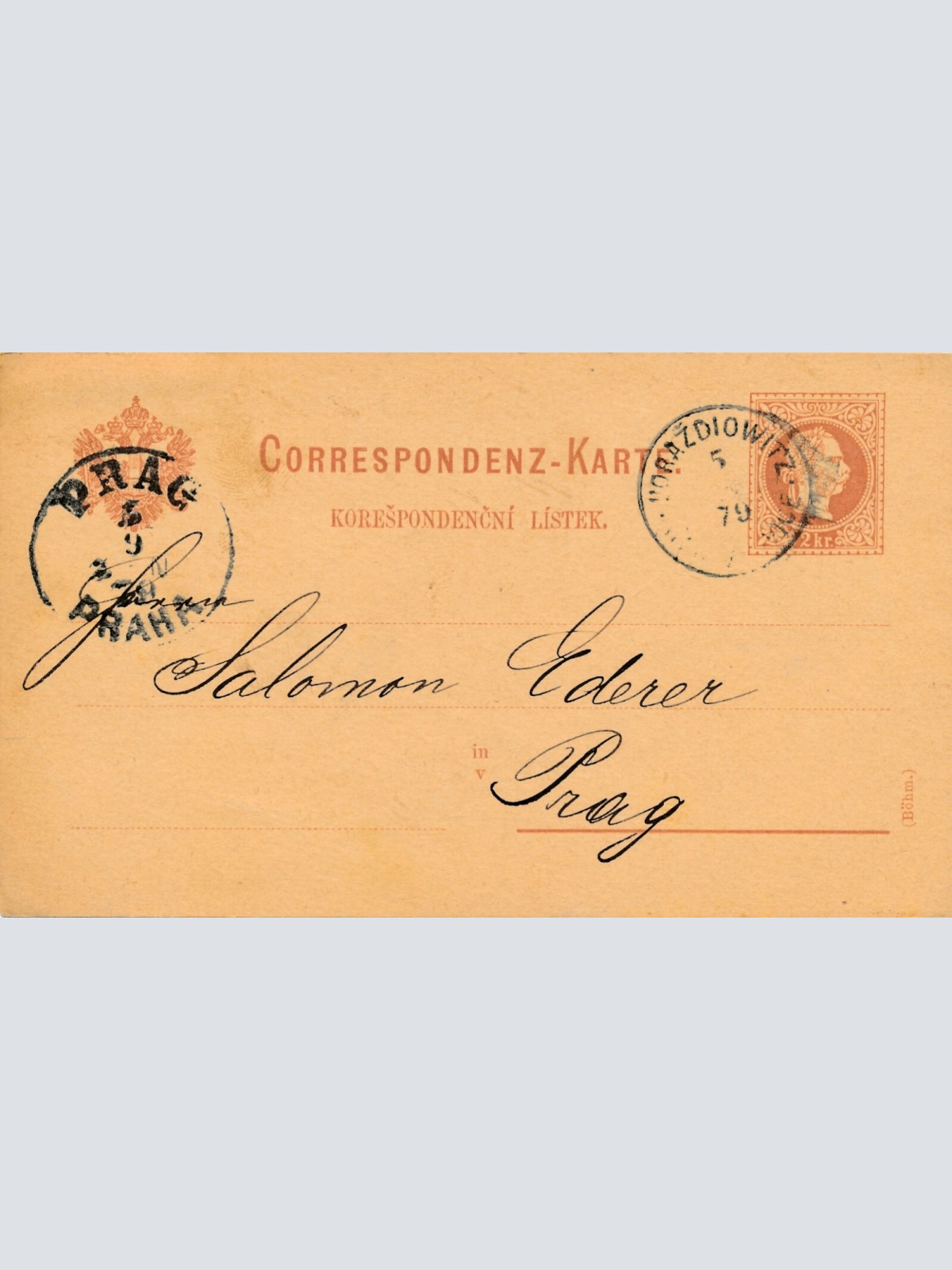 2 Kreuzer - Ganzsachen - Karte 1879 aus Horazdiowitz (13591)