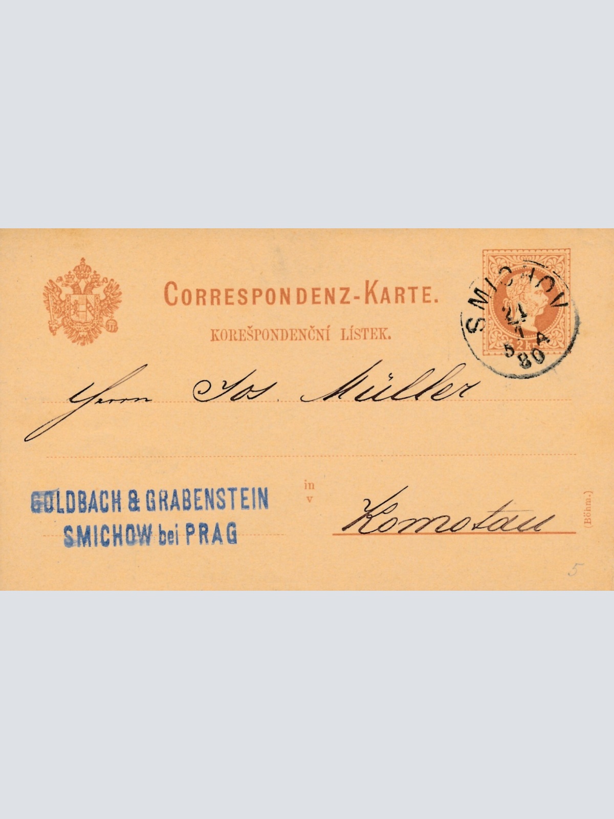 2 Kreuzer - Ganzsachen - Karte 1880 aus Smichov (13566)