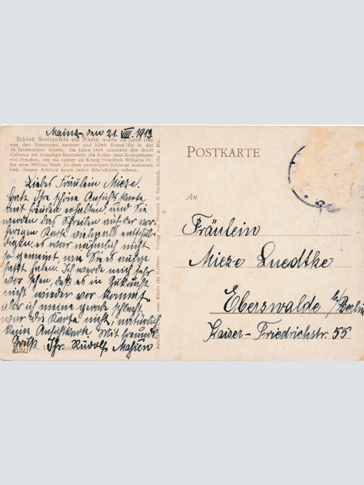 AK, Stolzenfels, Koblenz, Rheinland-Pfalz, Ansichtskarte (S3636)