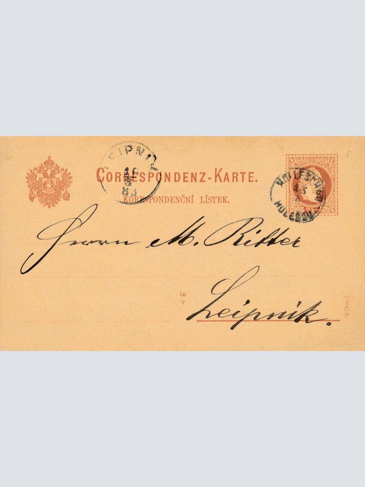 2 Kreuzer - Ganzsachen - Karte 1883 aus Holleschau (13592)