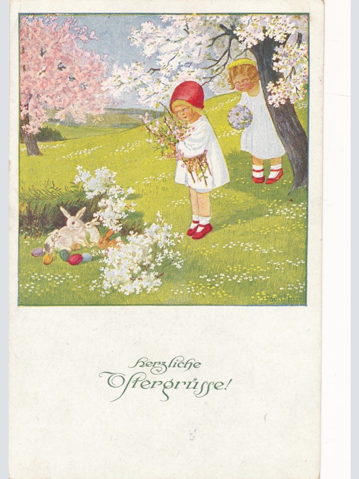 Motiv - Karte Frohe Ostern zwei Kinder Ansichtskarte (13255)