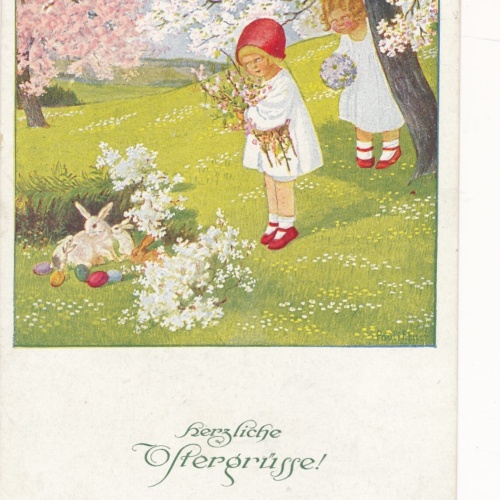 Motiv - Karte Frohe Ostern zwei Kinder Ansichtskarte (13255)