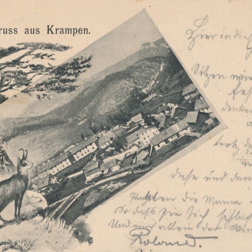 AK gruss aus Krampen mit Geisbock Steiermark Ansichtskarte (13231)