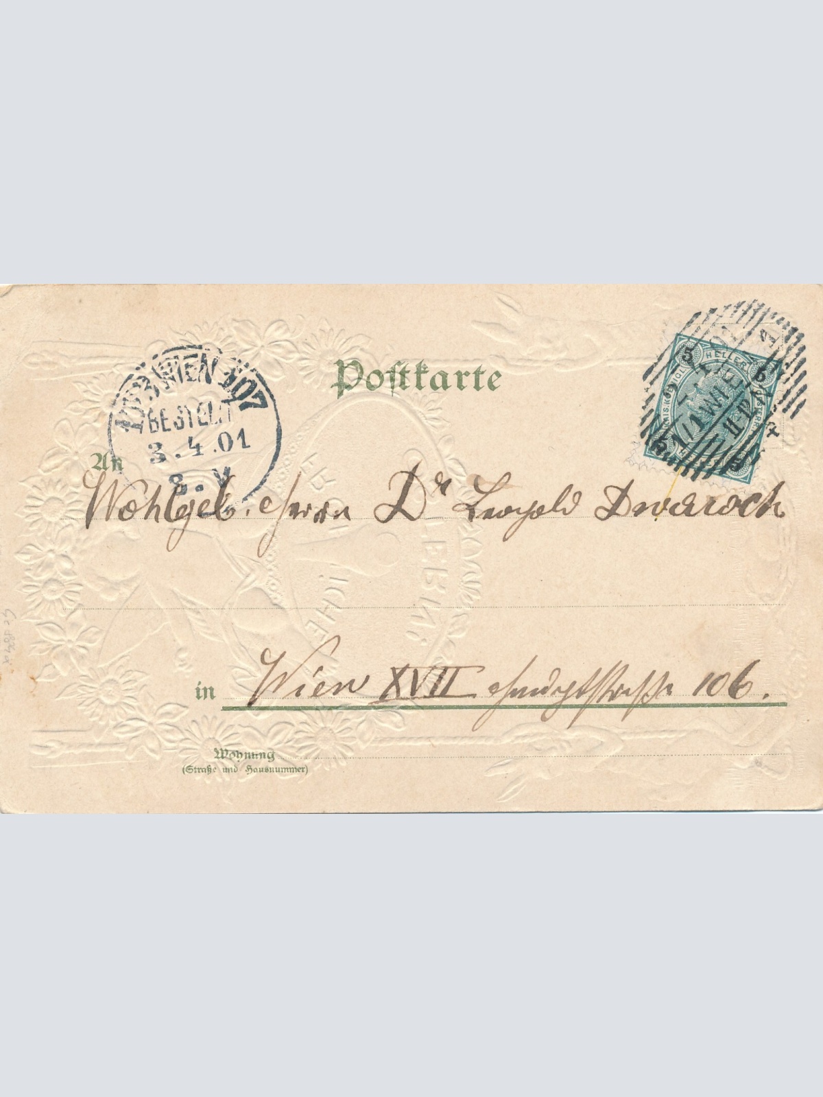 Präge - Motiv - Karte Frohe Ostern zwei Hasen mit Engel Ansichtskarte (13257)