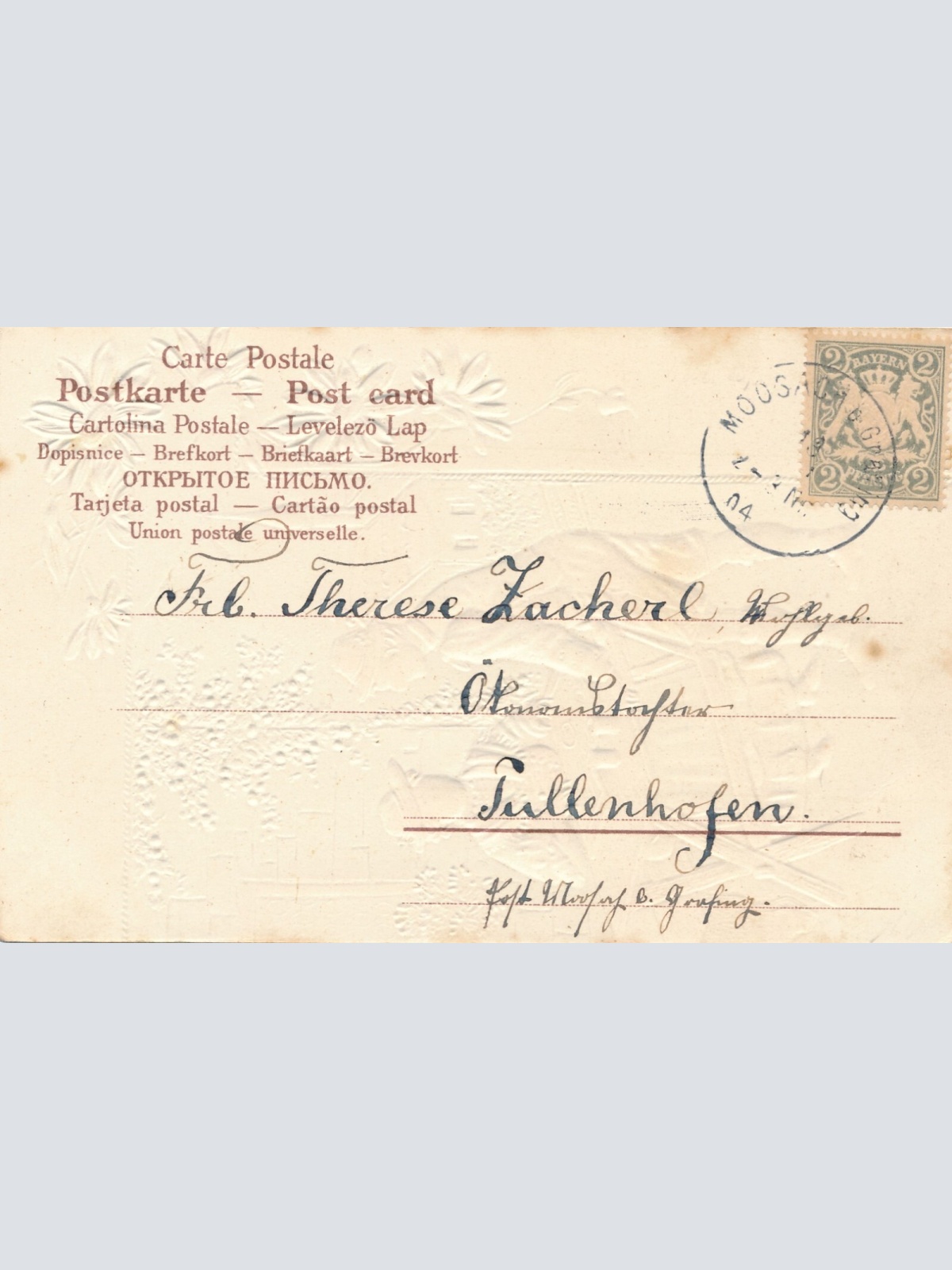 Präge-Karte, Grüß Gott, Mann und Frau in Tracht, Ansichtskarte (S3686)