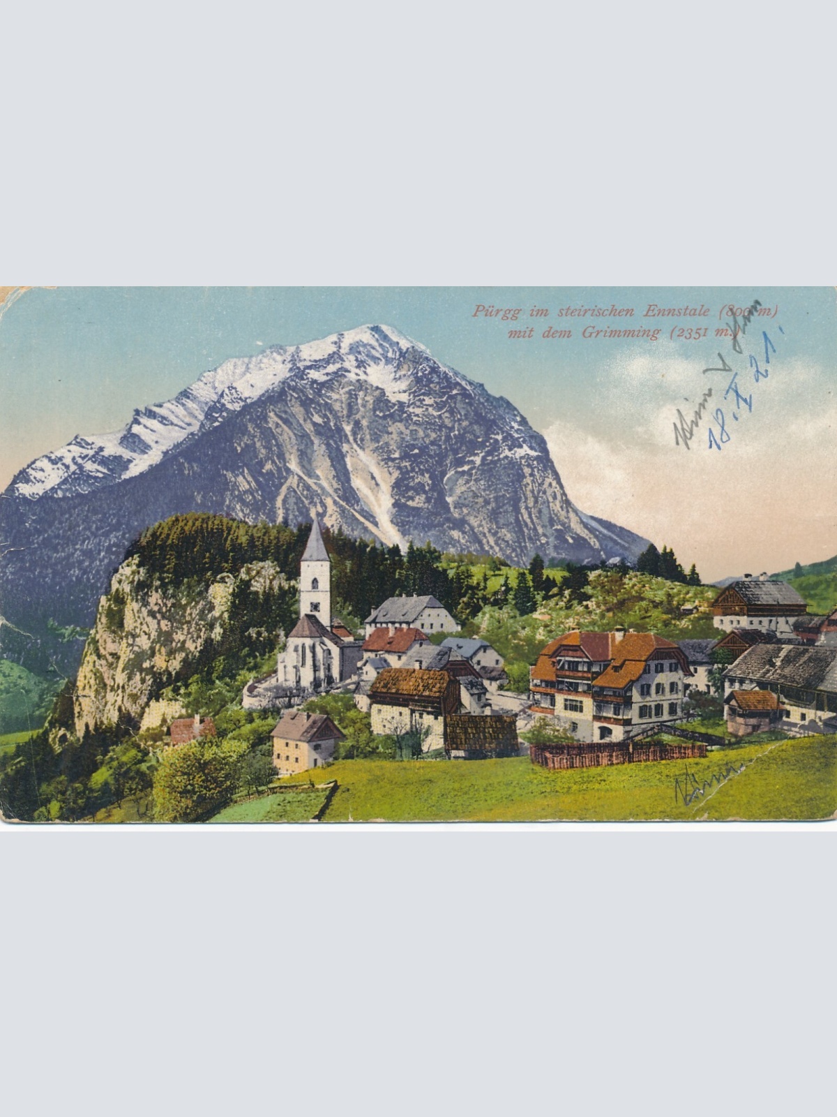 AK aus Pürgg im Ennstale mit Grimming Steiermark Ansichtskarte (13687)