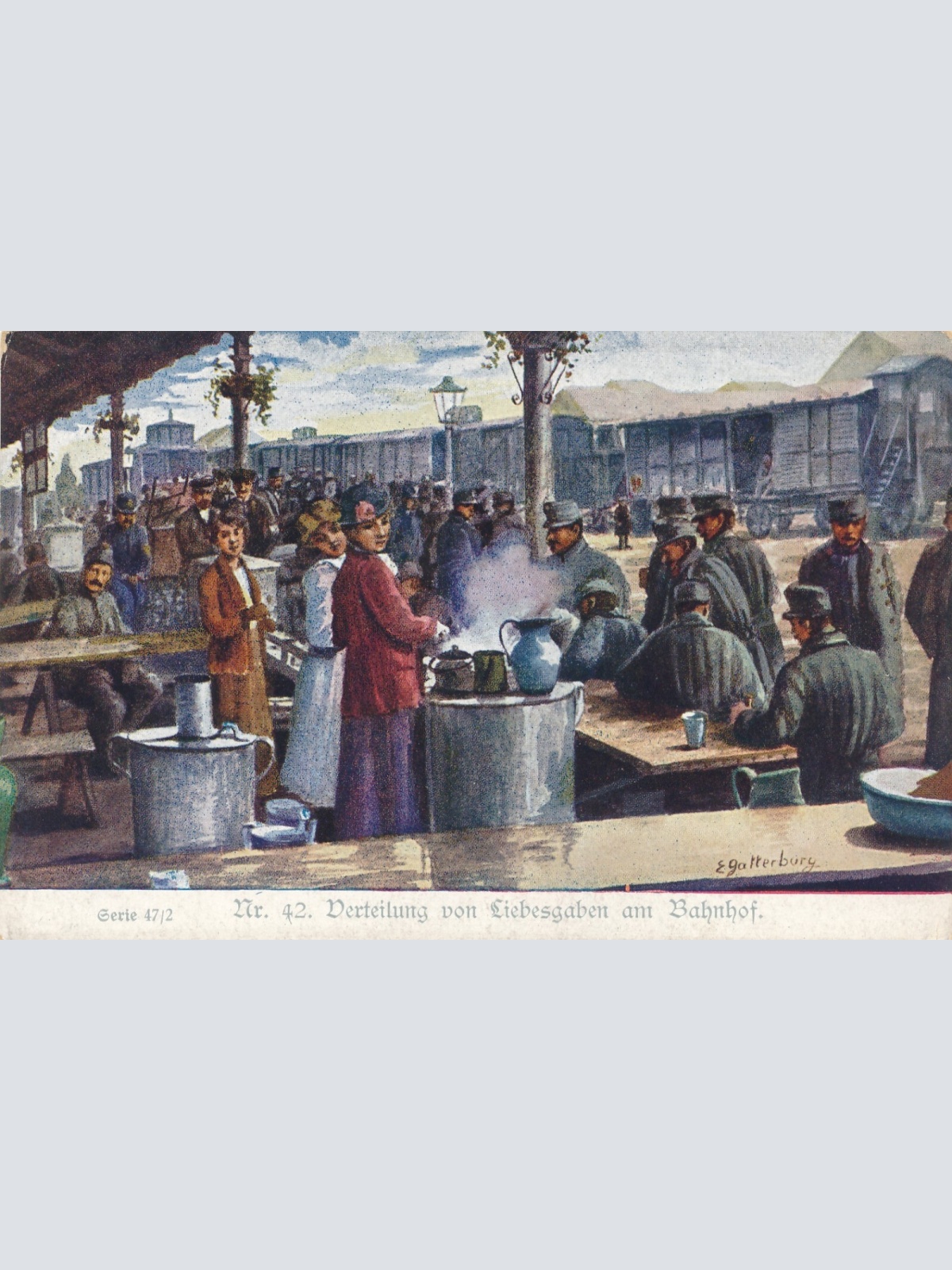 AK Verteilung von Liebesgaben am Bahnhof Ansichtskarte (13797)