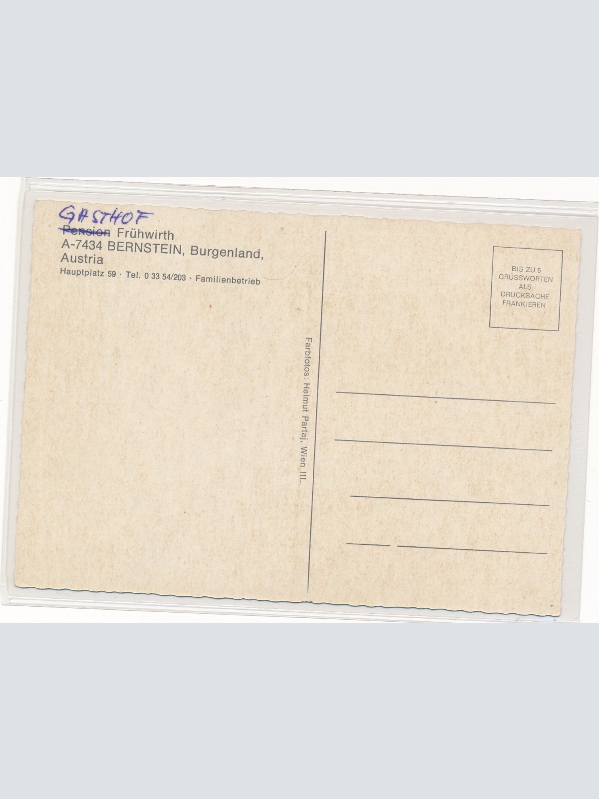 AK, Pension Frühwirth, Bernstein, Burgenland, Ansichtskarte (S3913)