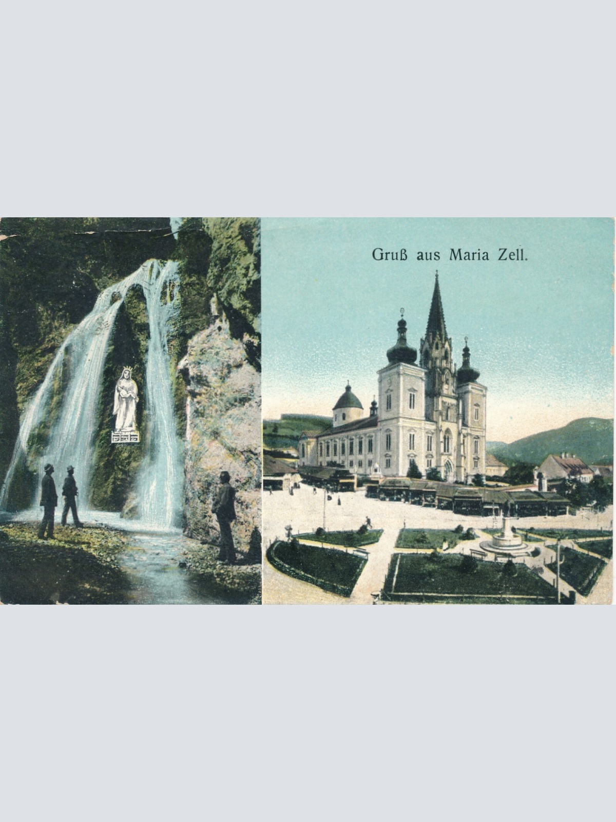 AK gruß aus Mariazell mit Wasserfall Steiermark Ansichtskarte (13940)