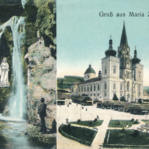 AK gruß aus Mariazell mit Wasserfall Steiermark Ansichtskarte (13940)