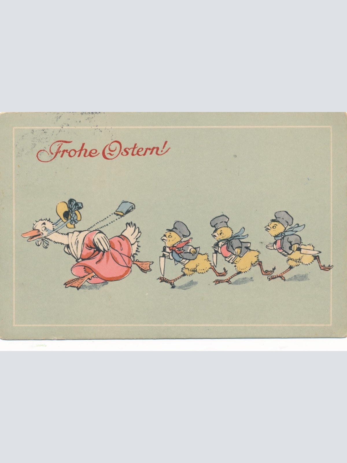 Motiv - Karte Frohe Ostern Kücken jagen die Gans Ansichtskarte (13696)