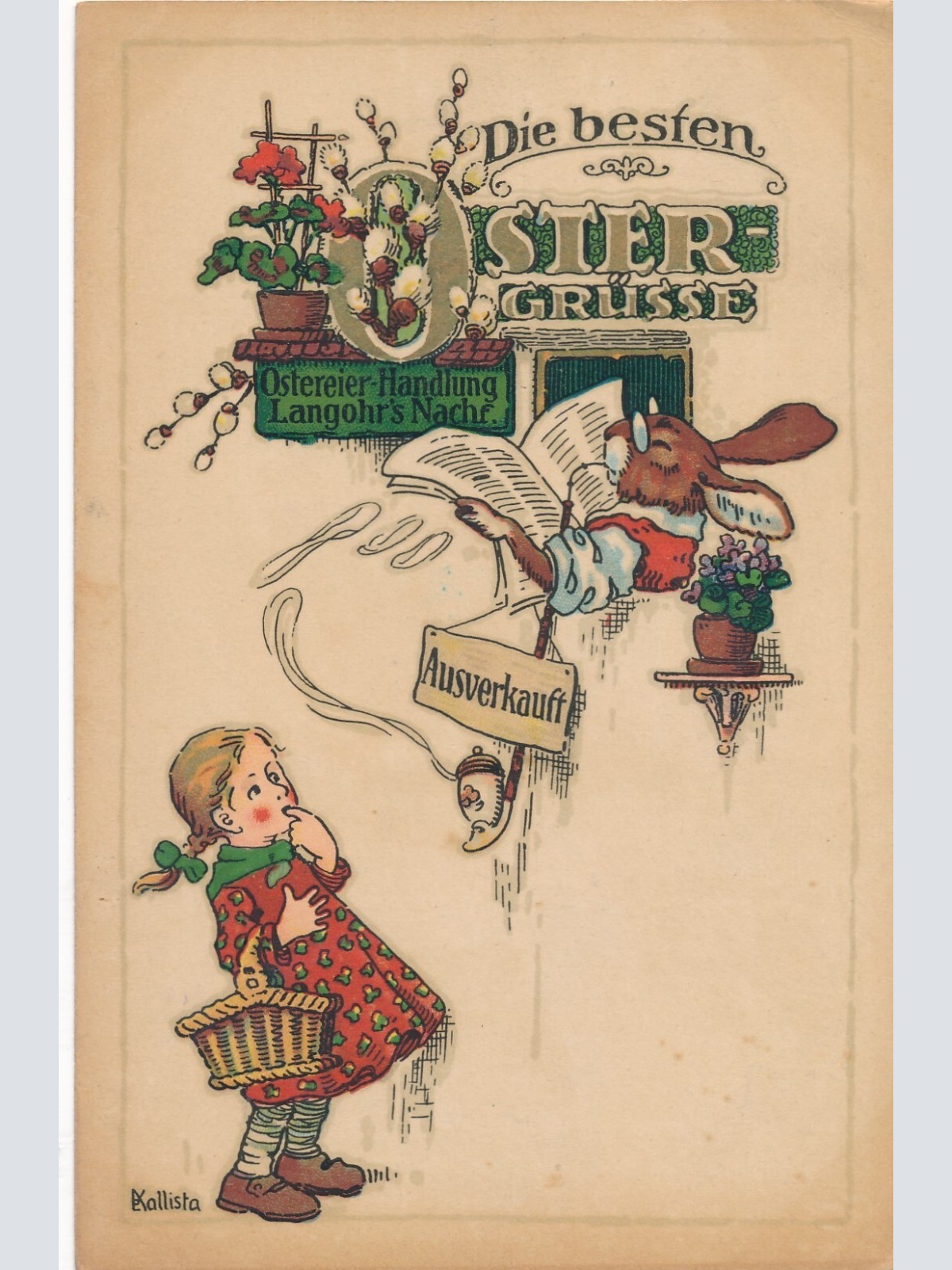 Motiv - Karte Die besten Ostergrüsse Hase mit Mädchen Ansichtskarte (13631)