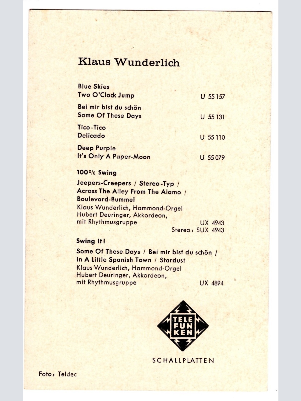 AK, Autogramm Karte, Klaus Wunderlich, mit Unterschrift, Ansichtskarte (S4675)