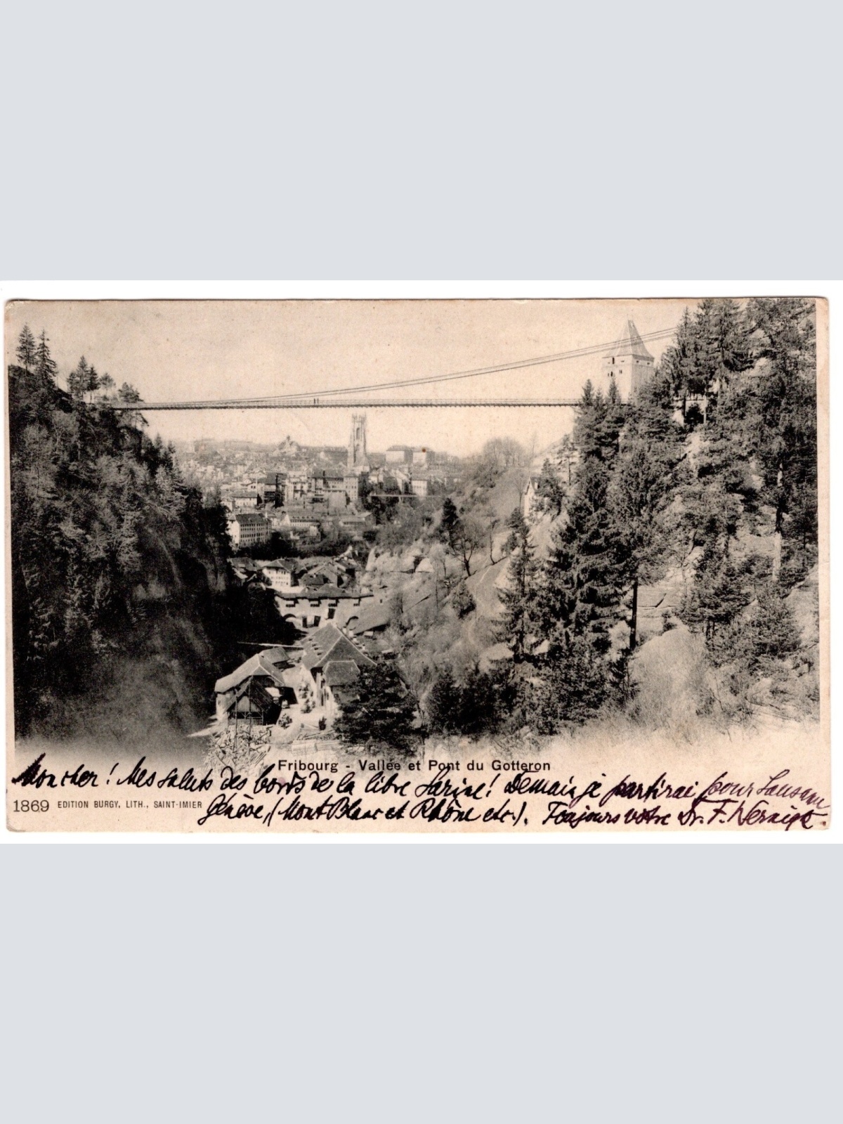 AK, Fribourg, Vallee et Pont du Gotteron,  Ansichtskarte (S4723)