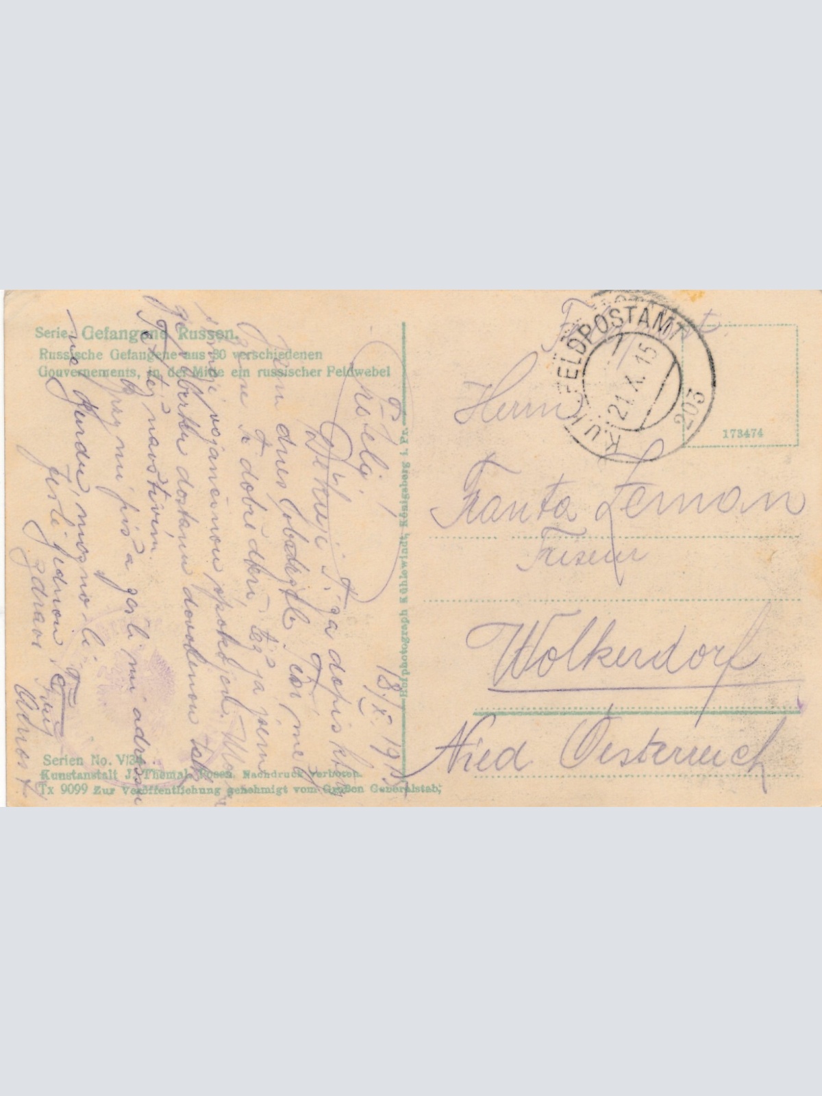 AK Russische Kriegsgefangenen mit Russischem Feldwebel Ansichtskarte (14012)