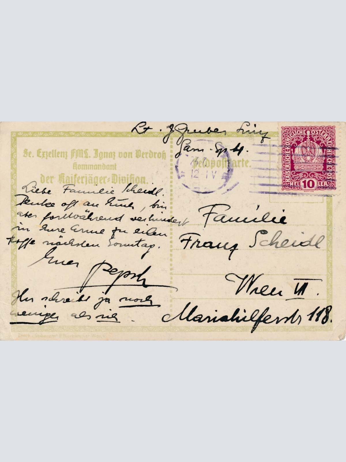 AK Kommandant der Kaiserjägerdivision Ignaz von Verdroß Ansichtskarte (13994)