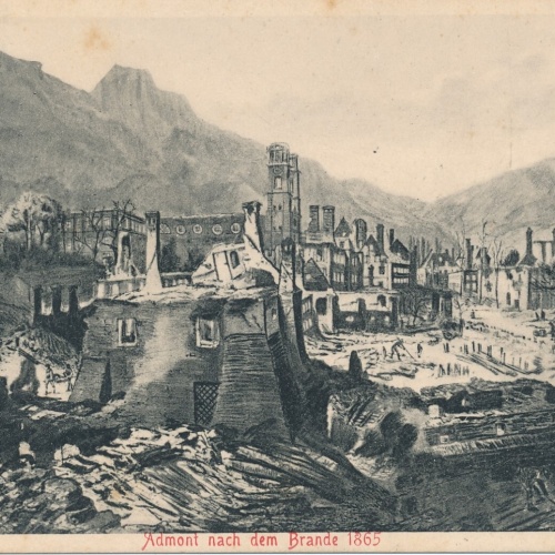 AK aus Admont nach dem Brande 1865 Steiermark Ansichtskarte (14212)
