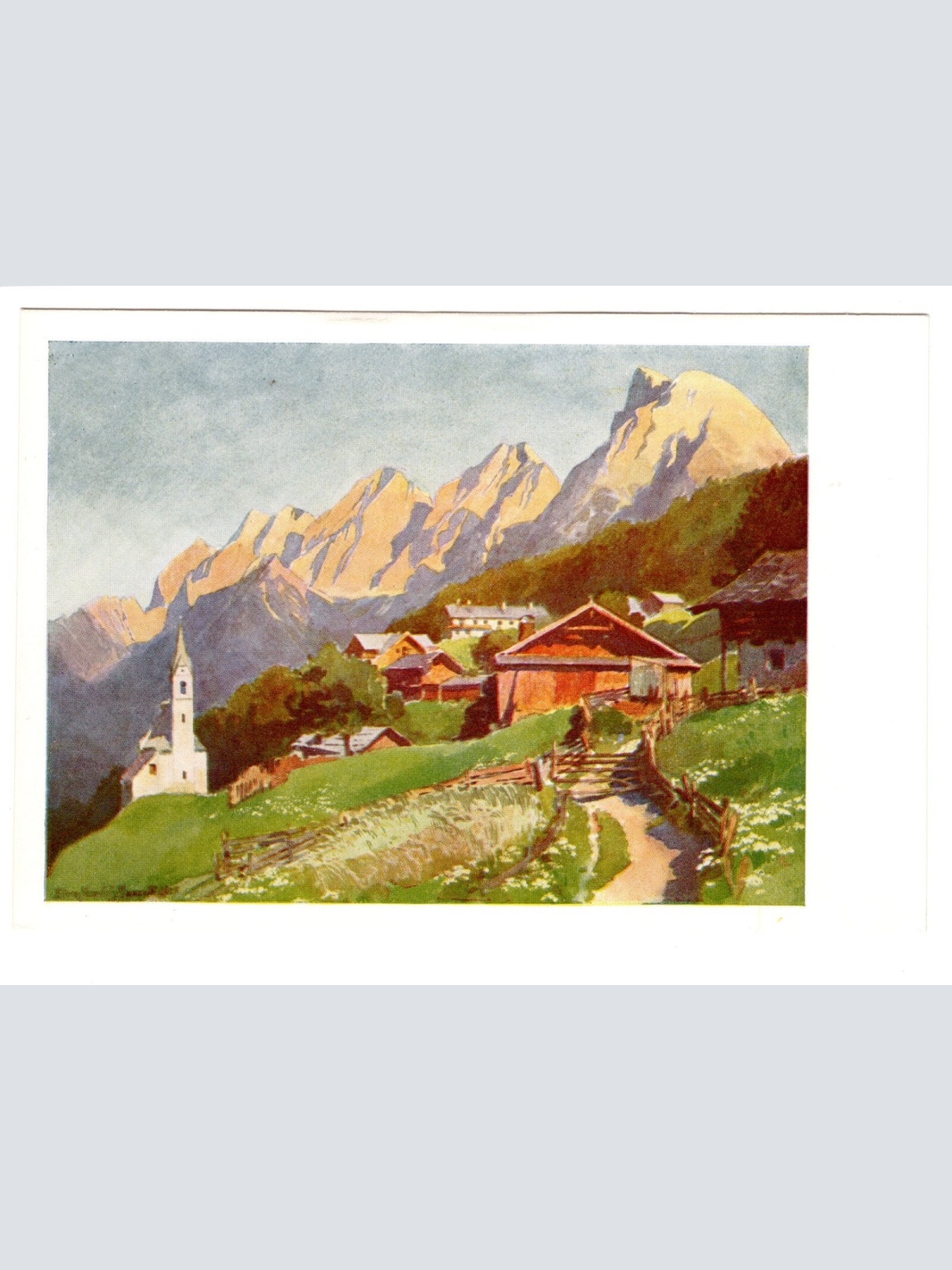 Künstler-AK, Seefeld Nr. 4. Mösern gegen die Miemingerkette (S5022)