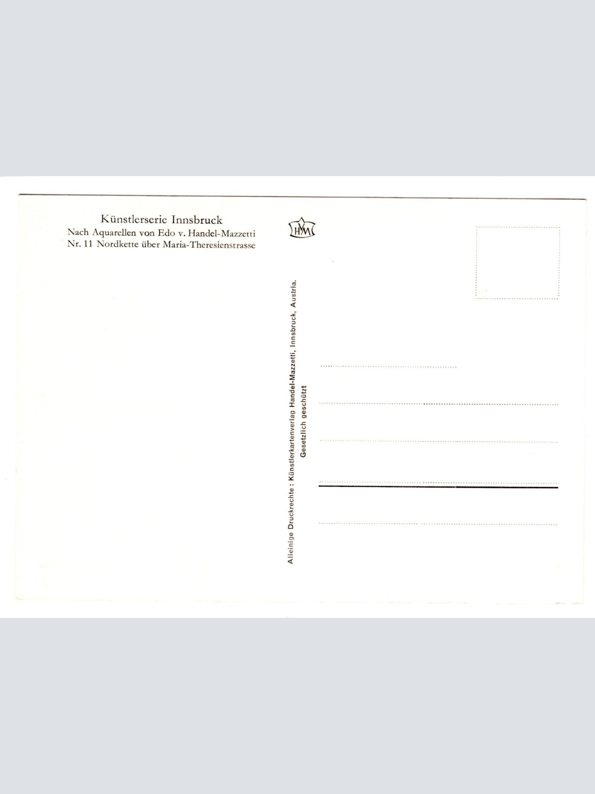 Künstler-AK, Handel-Mazzetti, Innsbruck, Nr. 11 Nordkette über Maria-Th  (S5026)