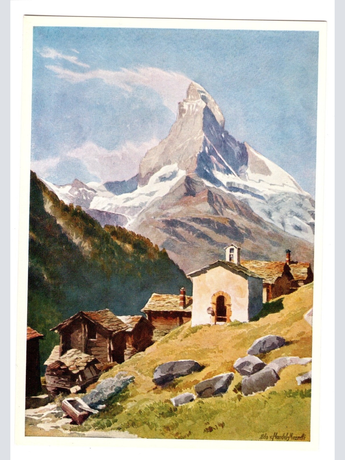 Künstler-AK, Handel-Mazzetti, Zermatt, Nr. 4 Findeln mit Matterhorn (S5030)