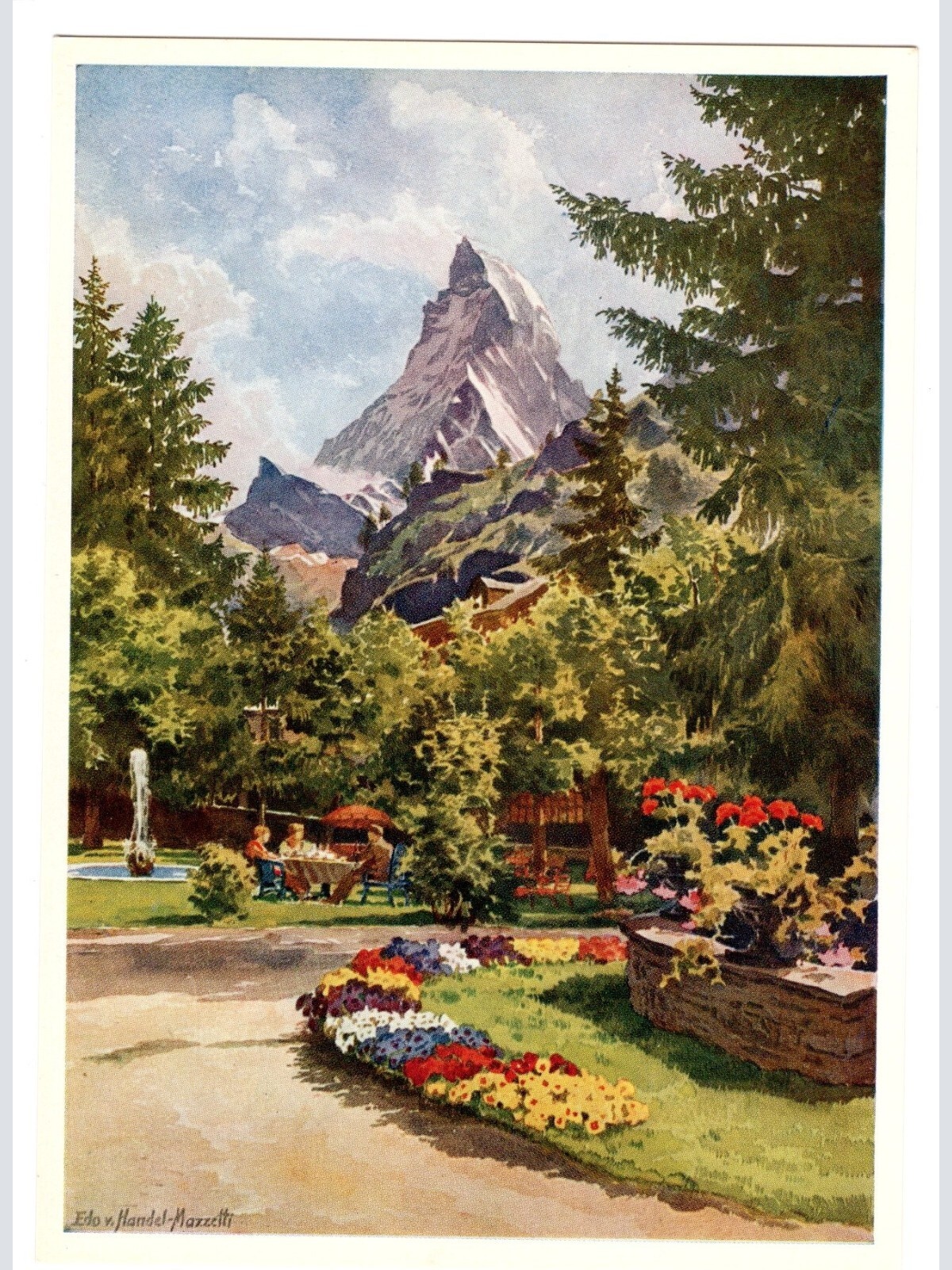 Künstler-AK, Handel-Mazzetti, Zermatt, Nr. 10 Garten vom Hotel Zermatter (S5037)