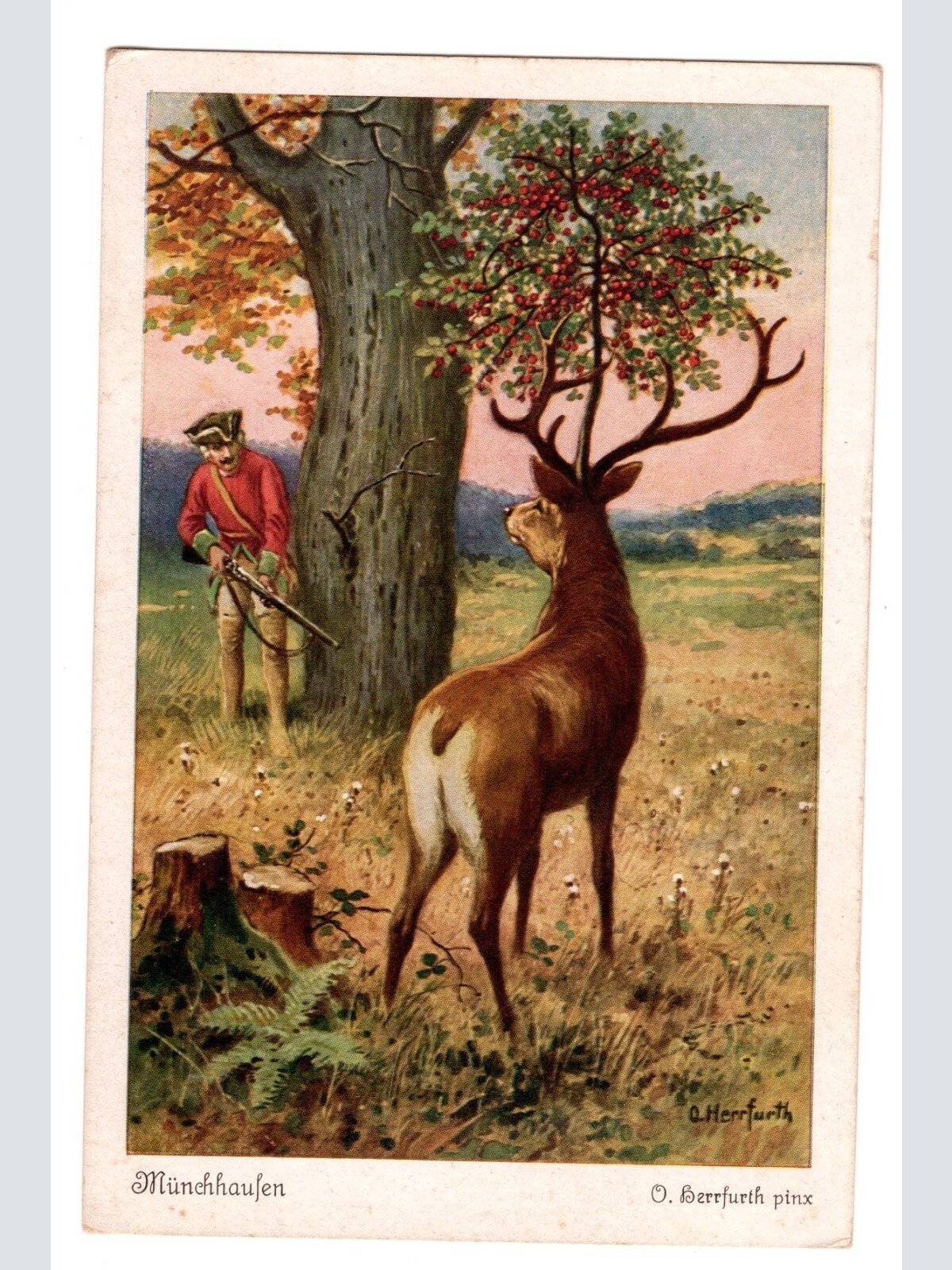 AK, Münchhaufens Abenteuer, Hirsch und Jäger, Ansichtskarte (S5057)