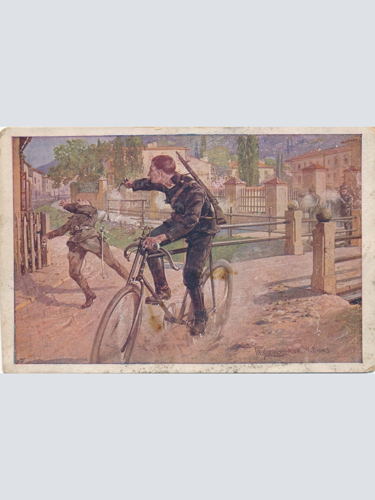 Rot Kreuz Karte Nr. 576 Soldat auf Fahrrad schießt auf Feind Militaria (14035)
