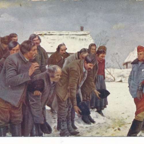 AK Russische Bauern begrüßen Österreichische Ulanen 1914 - 15 Militaria (14036)