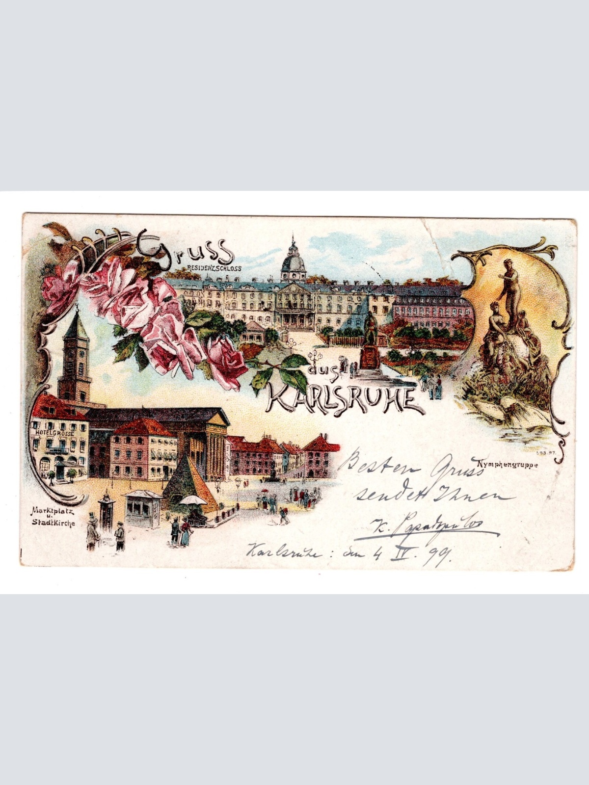 AK, Karlsruhe, Schloss Residenz, Baden-Württemberg, Litho, Ansichtskarte (S5574)