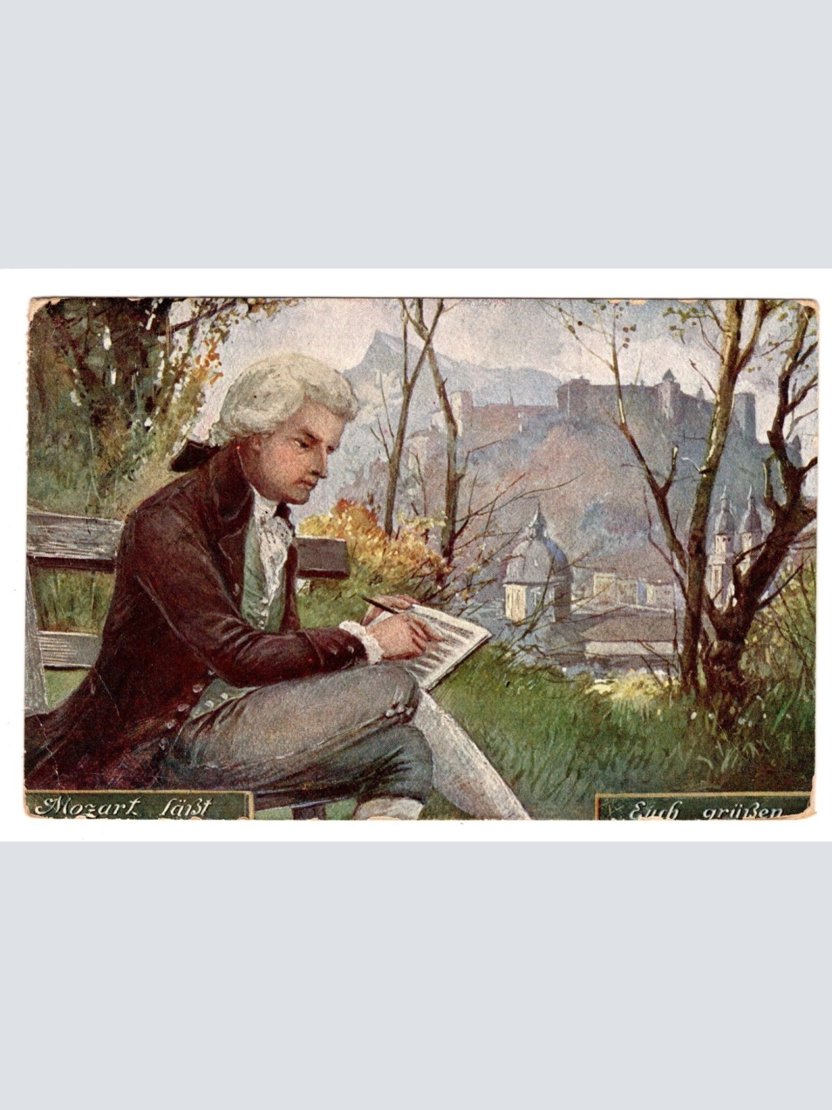 AK, Mozart Läßt euch grüßen, Ansichtskarte (S5651)