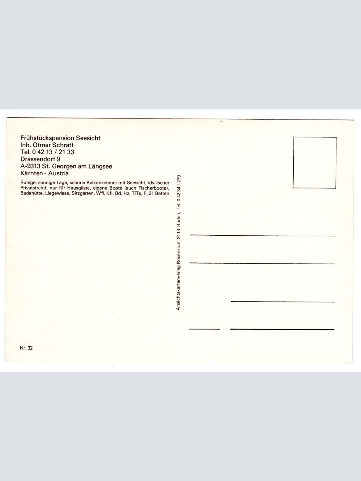 AK, Frühstückspension Seesicht, St. Georgen, Kärnten, Ansichtskarte (S5746)