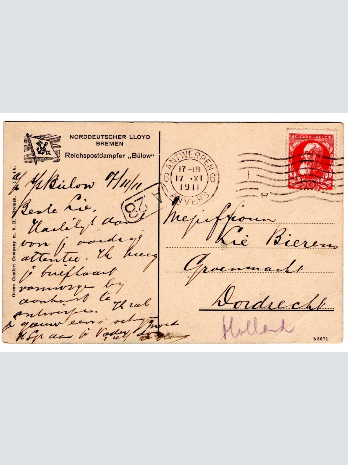 AK, Reichspostdampfer, Bülow, Ansichtskarte (S5875)