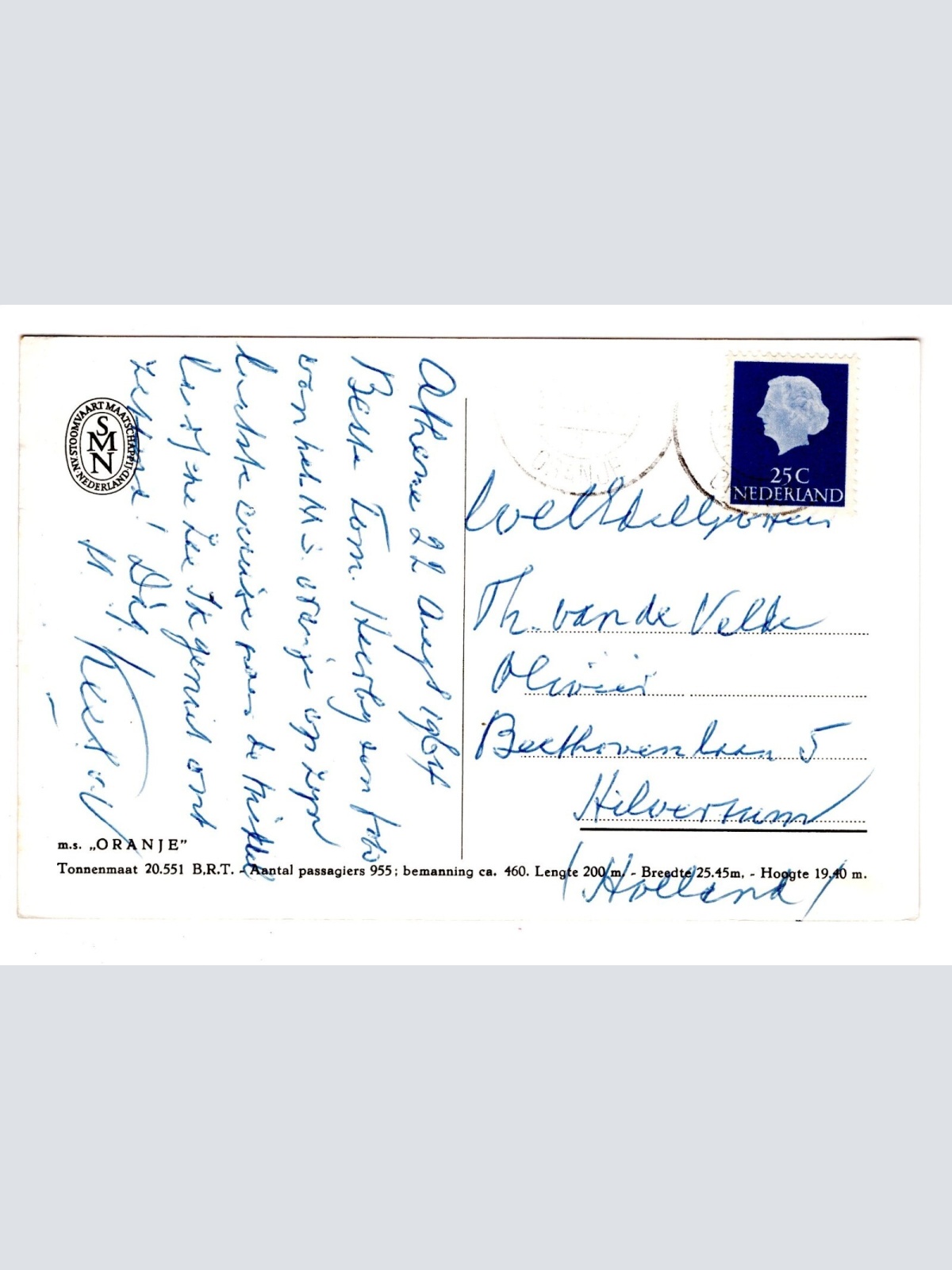 AK, m.s. Oranje, Ansichtskarte (S5900)