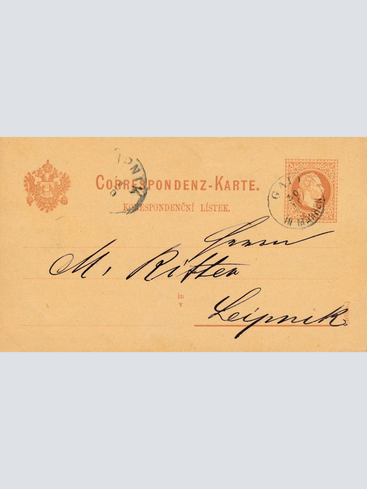 2 Kreuzer Ganzsachen - Karte 1880 aus Gaya in Mähren (14369)