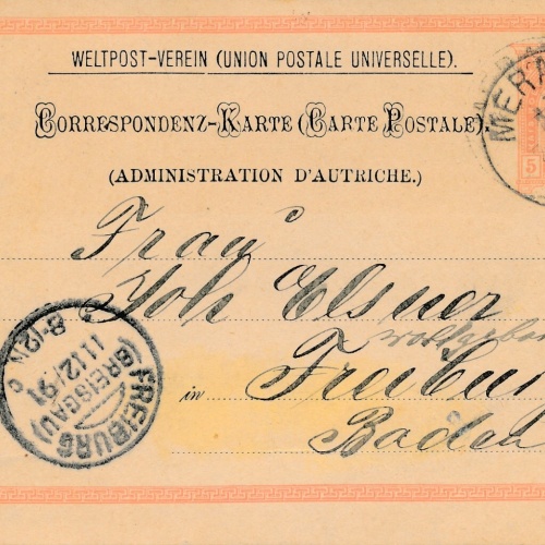 5 Kreuzer Ganzsachen - Karte 1891 aus Meran (14371)