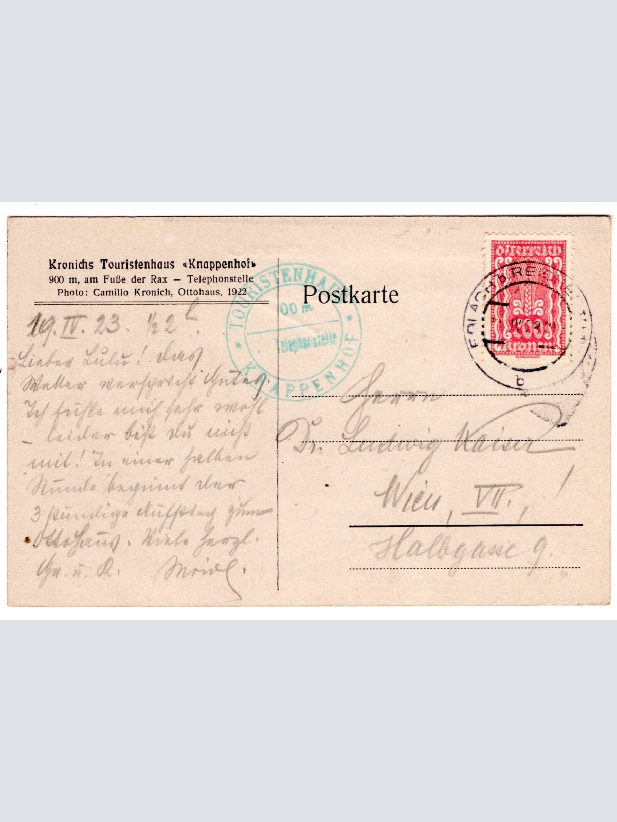 AK, Kronichs Touristenhaus, Niederösterreich, Ansichtskarte (S6028)