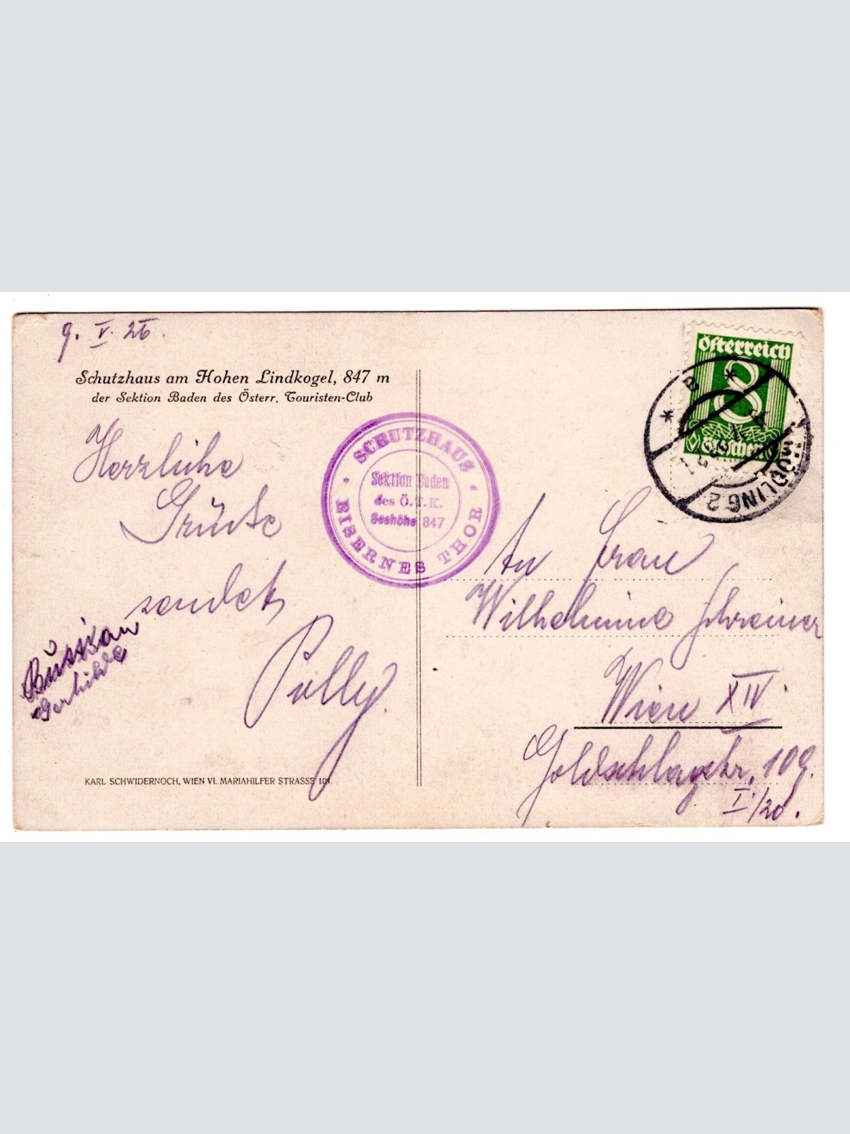 AK, Schutzhaus am Hohen Lindkogel, Niederösterreich, Ansichtskarte (S6054)