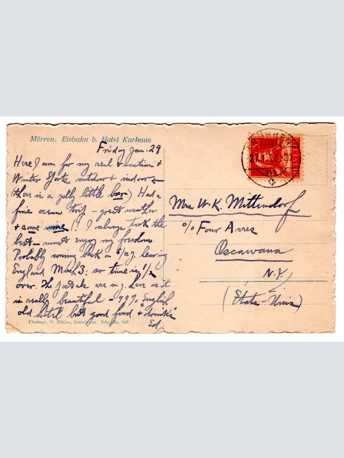 AK, Mürren, Eisbahn b. Hotel Kurhaus, Ansichtskarte (S6173)