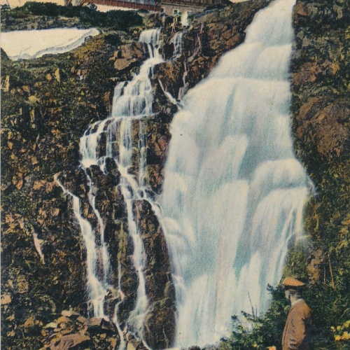 AK vom Riesengebirge Elbfall mit Baude Tschechoslowakei Ansichtskarte (14337)