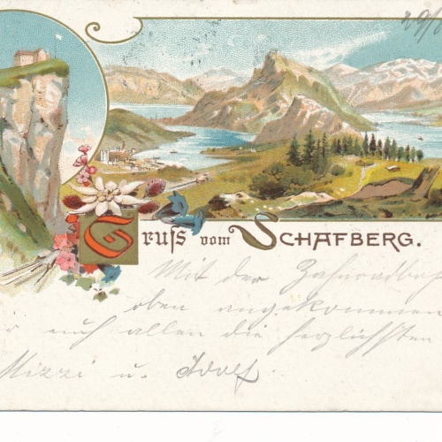 Litho - Karte gruß vom Schafberg Salzburg Ansichtskarte (14354)