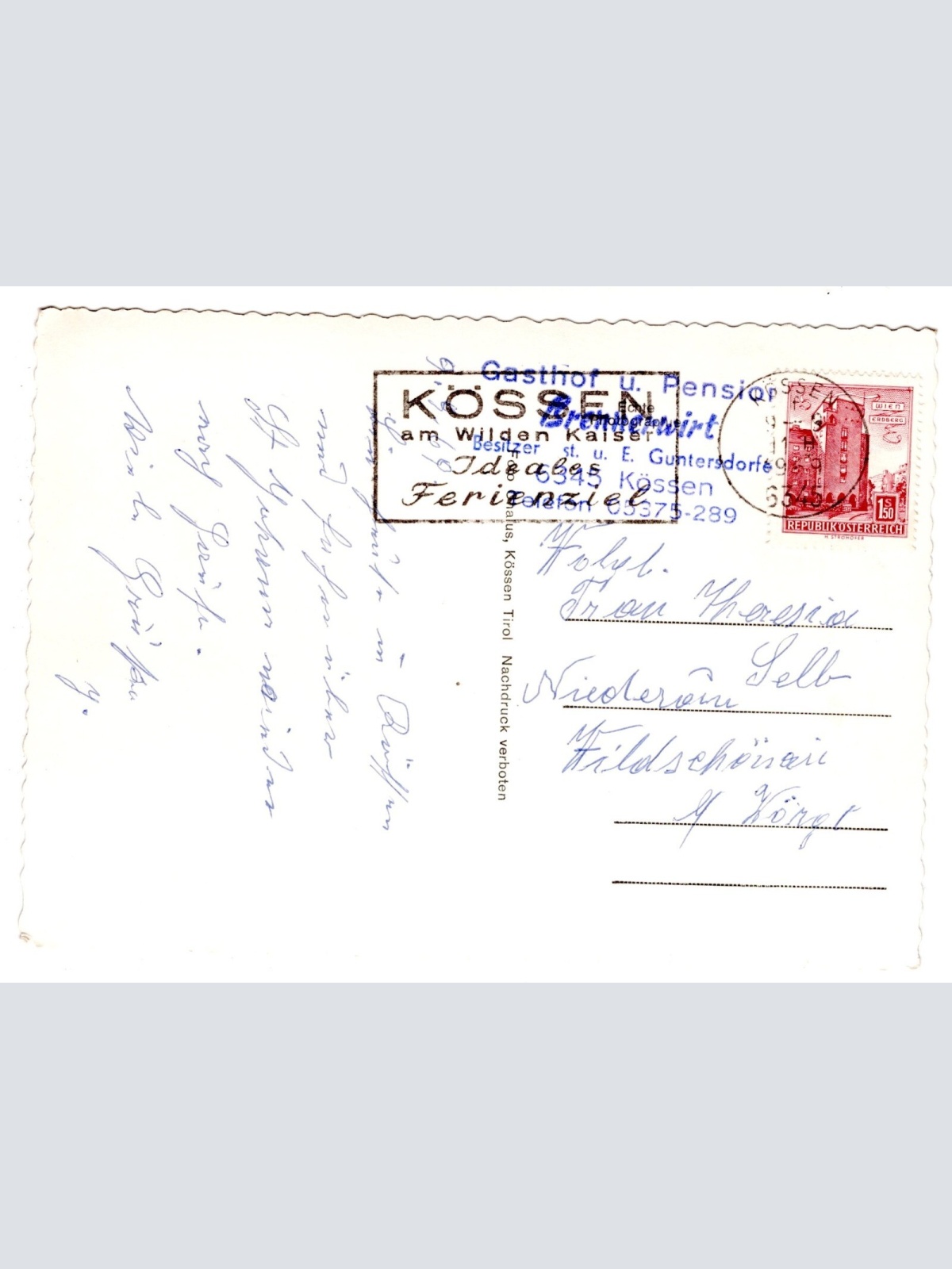 AK, Kössen gegen Unterberg, Tirol, Ansichtskarte (S6953)