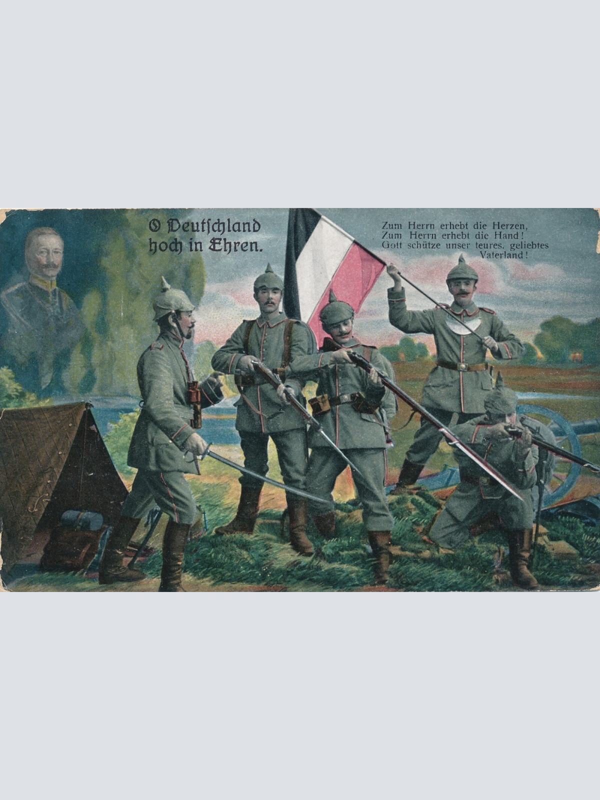 AK Deutschland hoch in Ehren mit Fünf Soldaten mit Waffen Ansichtskarte (14541)