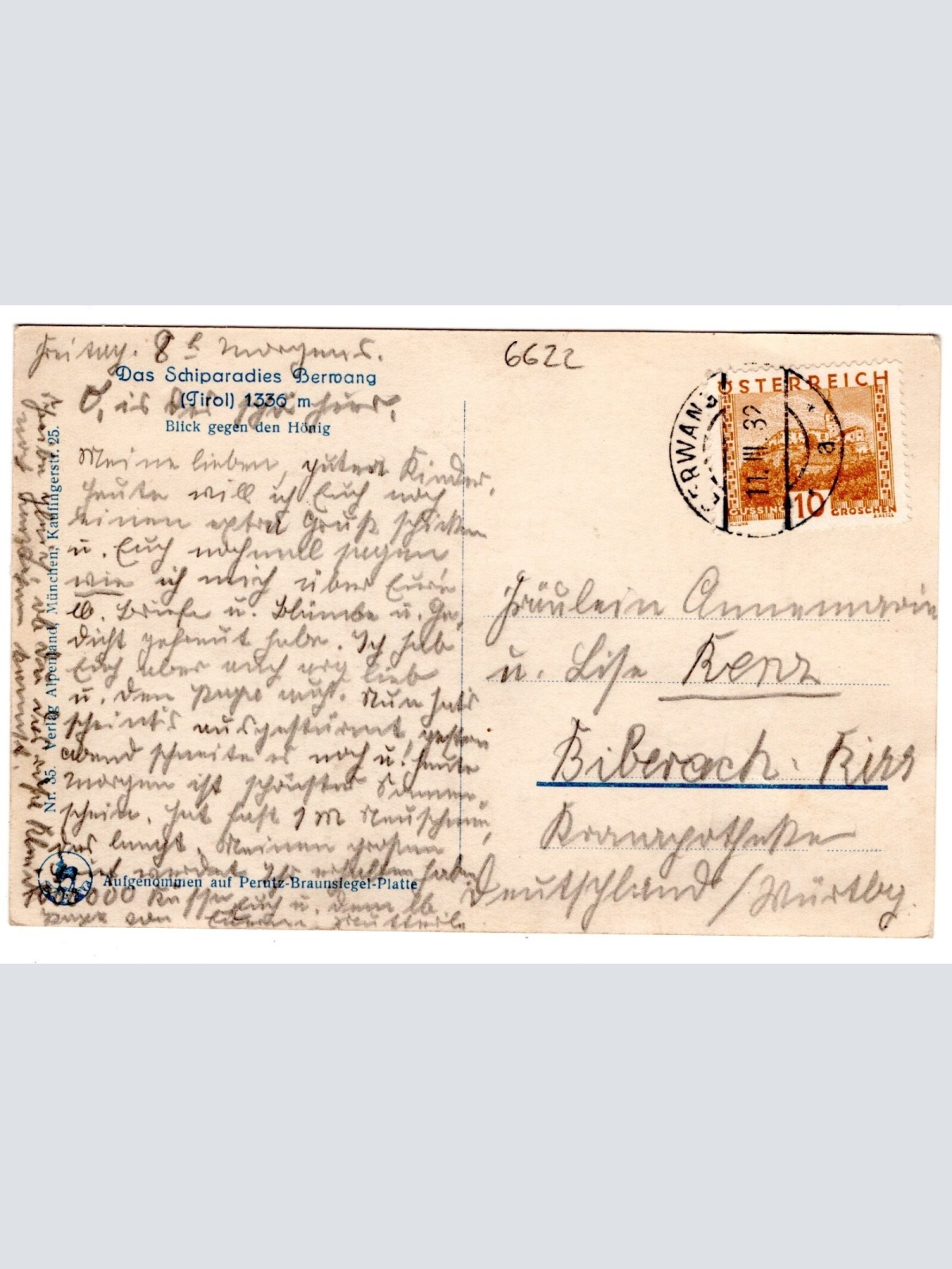 AK, Berwang in Tirol, Blick gegen den Hönig, Ansichtskarte (S6966)