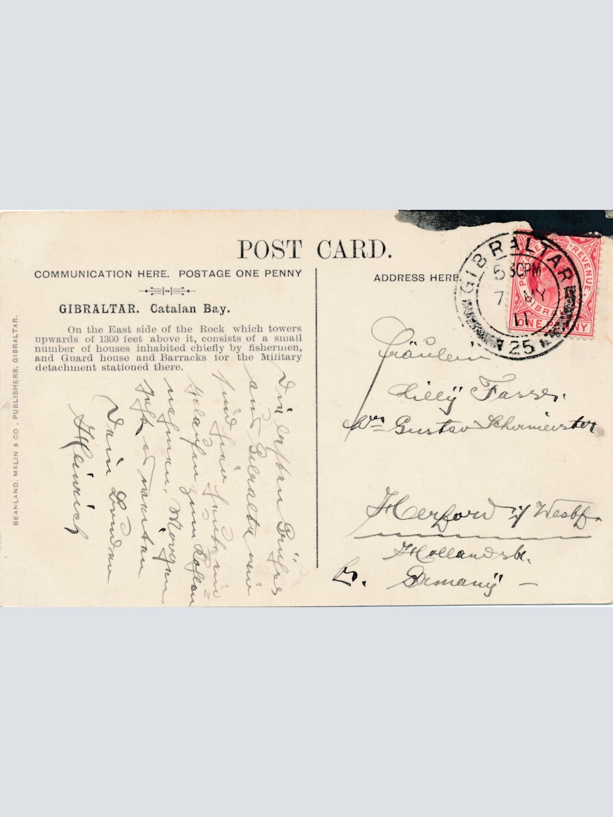 AK aus Gibraltar Catalan Bay Mann am Strand Ansichtskarte (14514)